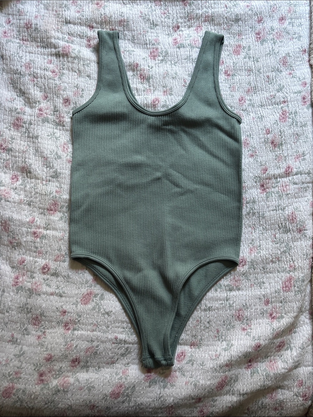 Zara Ribbed Scoop-Neck Bodysuit in Sage Green